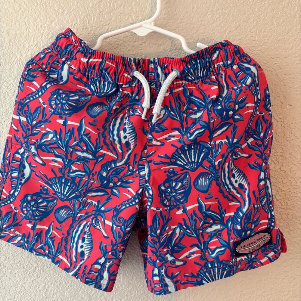 Boy’s Vineyard Vines Chappy Print Swim Trunks: Seahorse Papaya